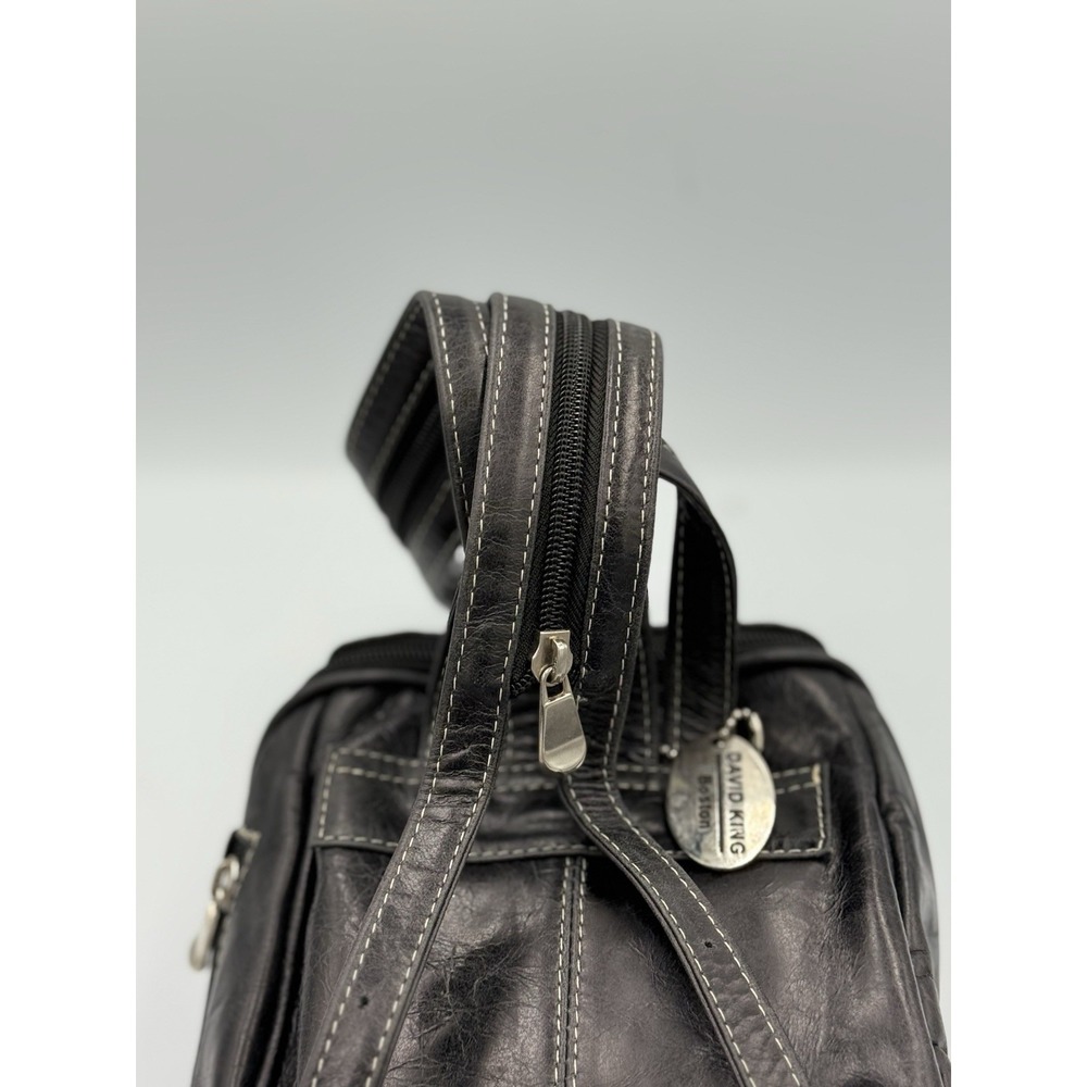 David King Boston Leather Back Pack Shoulder Bag Black Style 3363 Pockets NWT - Picture 5 of 14